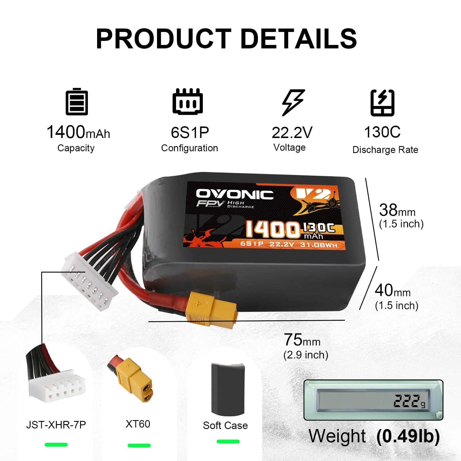 Walksnail Avatar Hd Goggles X - بطارية Ovonic 6S 1400mAh 130C LiPo